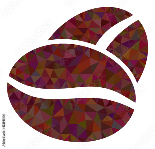 Low-poly coffee beans constructed with chaotic filled triangles. Triangle coffee beans polygonal icon illustration. Coffee Beans icon is filled with triangles.