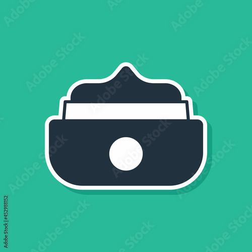 Blue Gel or wax for hair styling icon isolated on green background. Hair cosmetic. Jar with product for styling hair and mustache. Vector