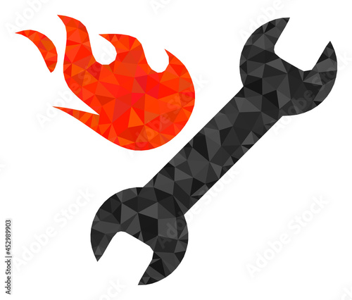 Low-poly fast repair constructed with scattered filled triangles. Triangle fast repair polygonal 2d illustration. Fast Repair icon is filled with triangles.