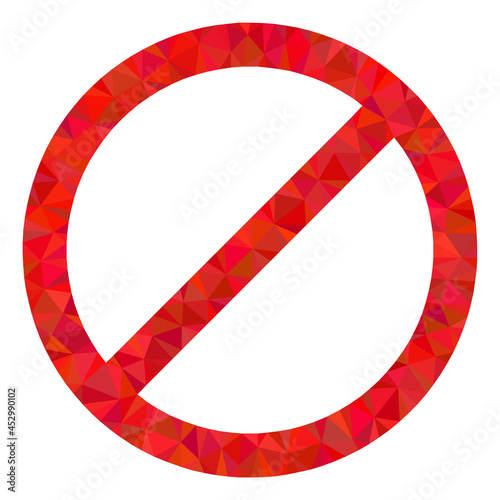Low-poly forbid combined with scattered filled triangles. Triangle forbid polygonal icon illustration. Forbid icon is filled with triangles. Flat geometric polygonal symbol based on forbid pictogram.