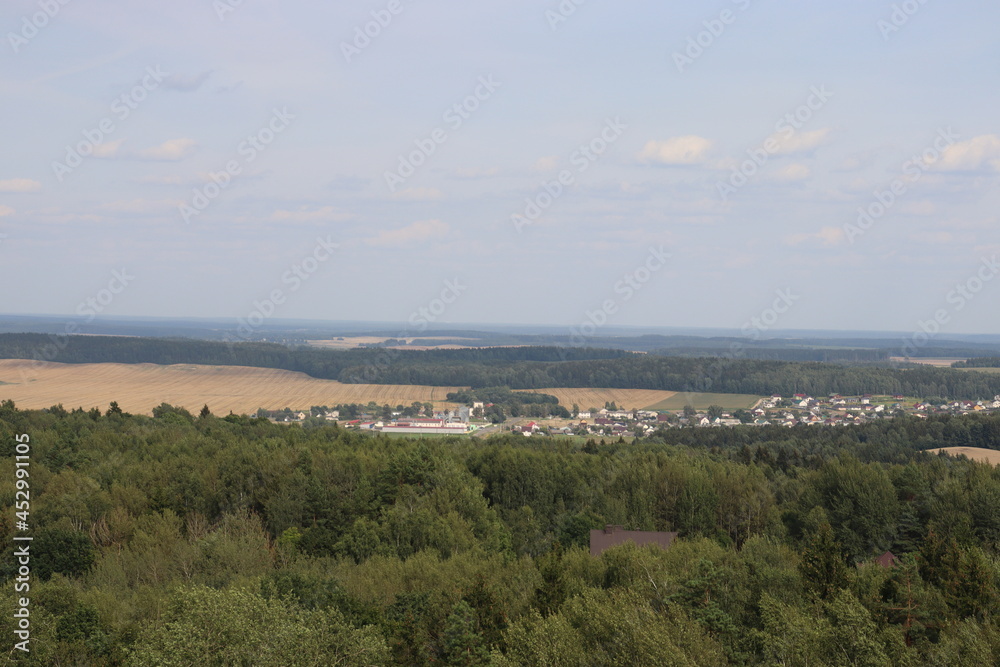 top iews of green hill and rural area in Belarus