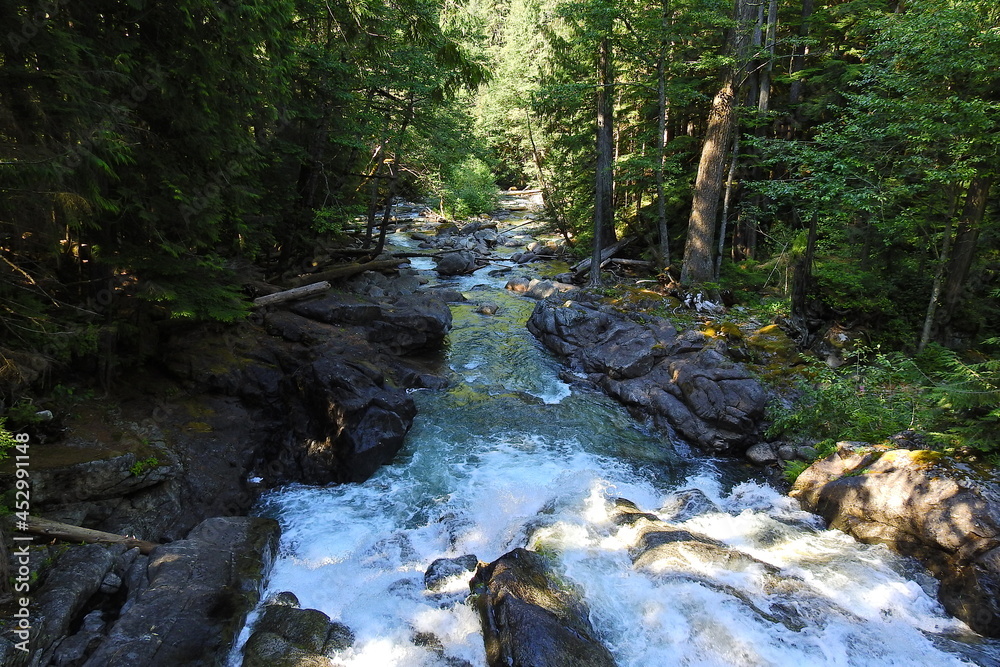 Deception creek that runs through the Mount Baker-Snoqualmie National Forest, in the Pacific Northwest, Washington State.