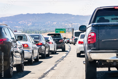 Heavy traffic on one of the freeways in East San Francisco bay area; Contra Costa County, California