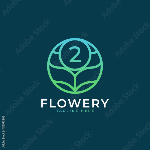 Flower Number 2 Logo Design Template Element. Eps10 Vector