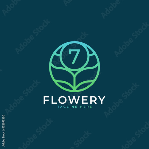 Flower Number 7 Logo Design Template Element. Eps10 Vector