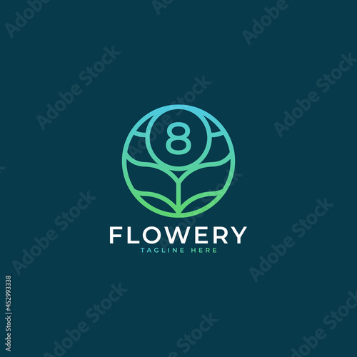 Flower Number 8 Logo Design Template Element. Eps10 Vector