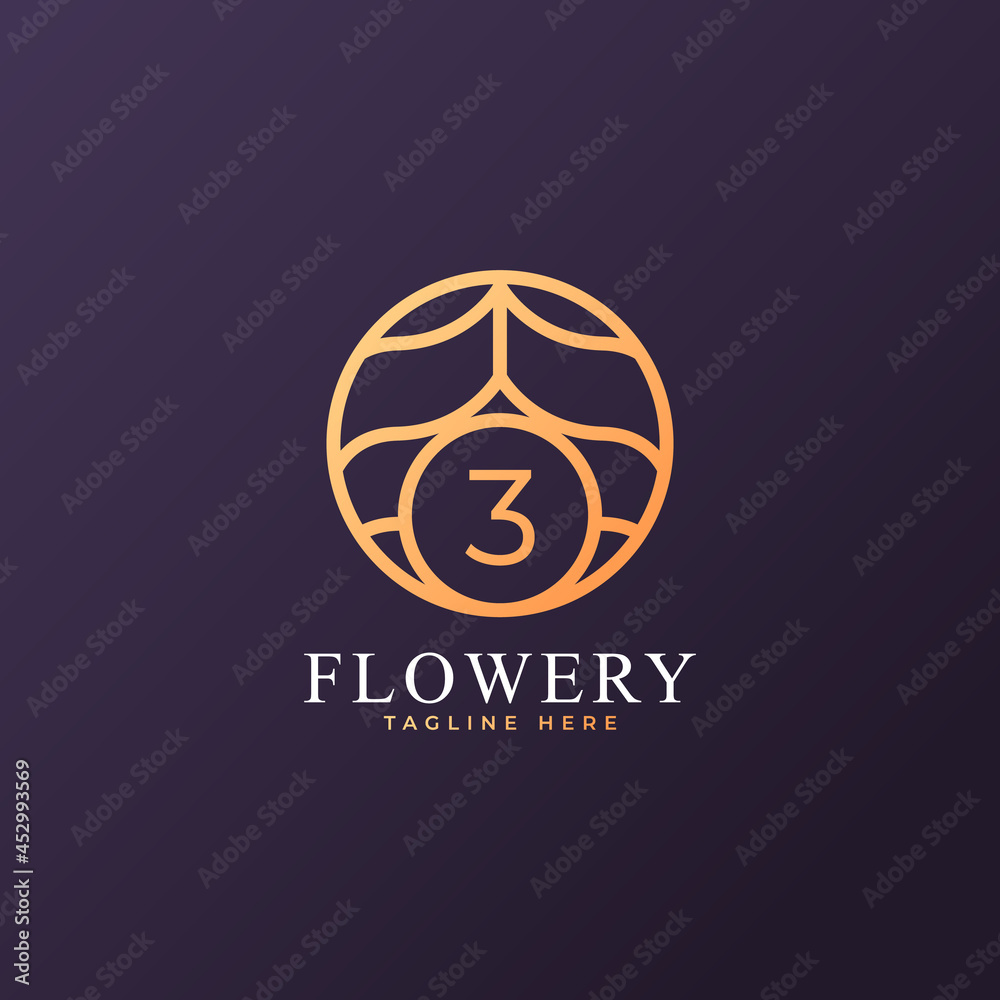 Flower Number 3 Logo Design Template Element. Eps10 Vector