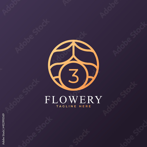 Flower Number 3 Logo Design Template Element. Eps10 Vector