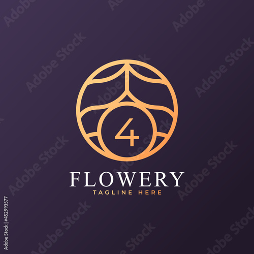 Flower Number 4 Logo Design Template Element. Eps10 Vector