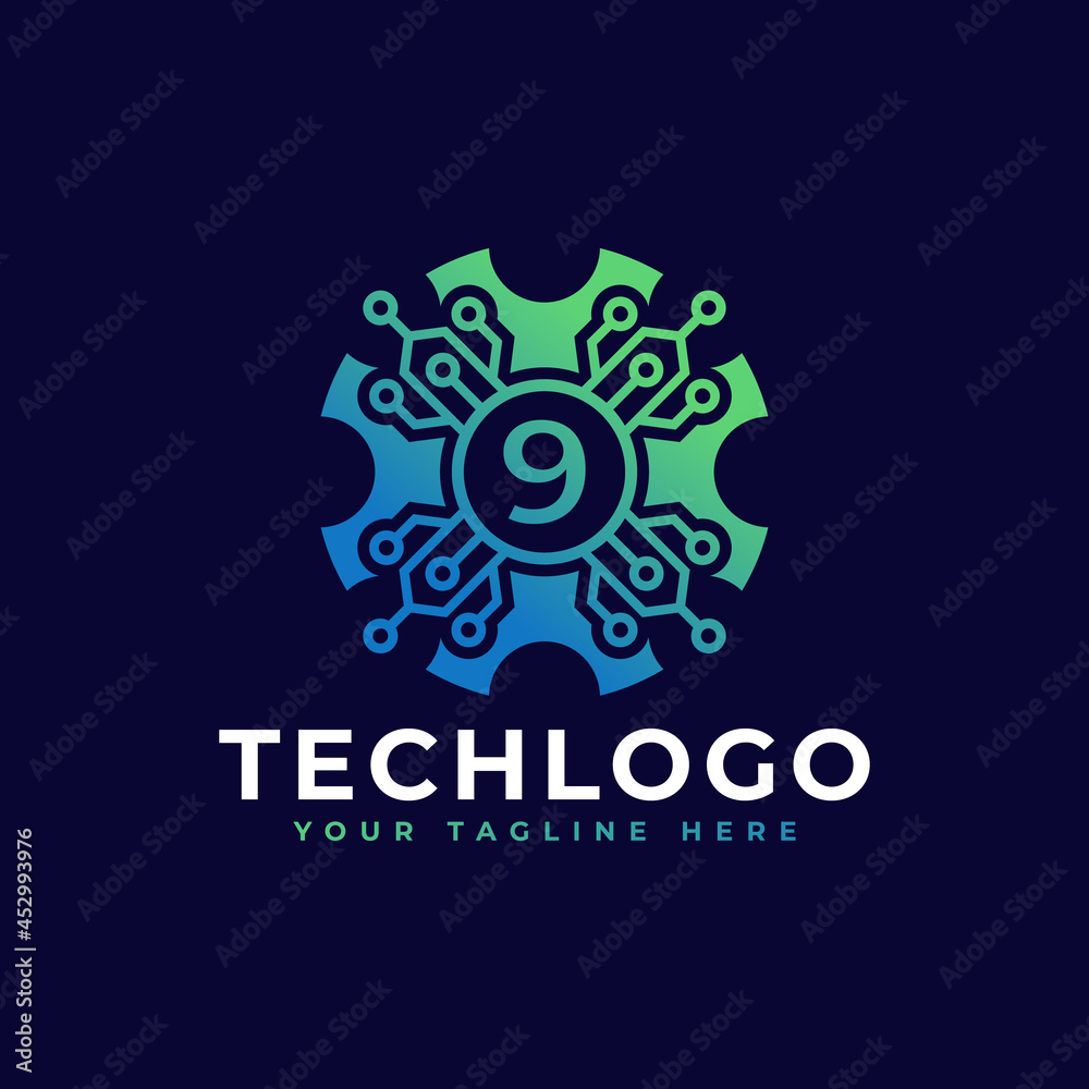 Fototapeta premium Technology Number 9 Logo Design Template Element.