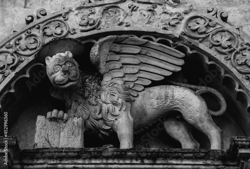 Photography Black and white abstract photo of an italian lion sculpture in the old town