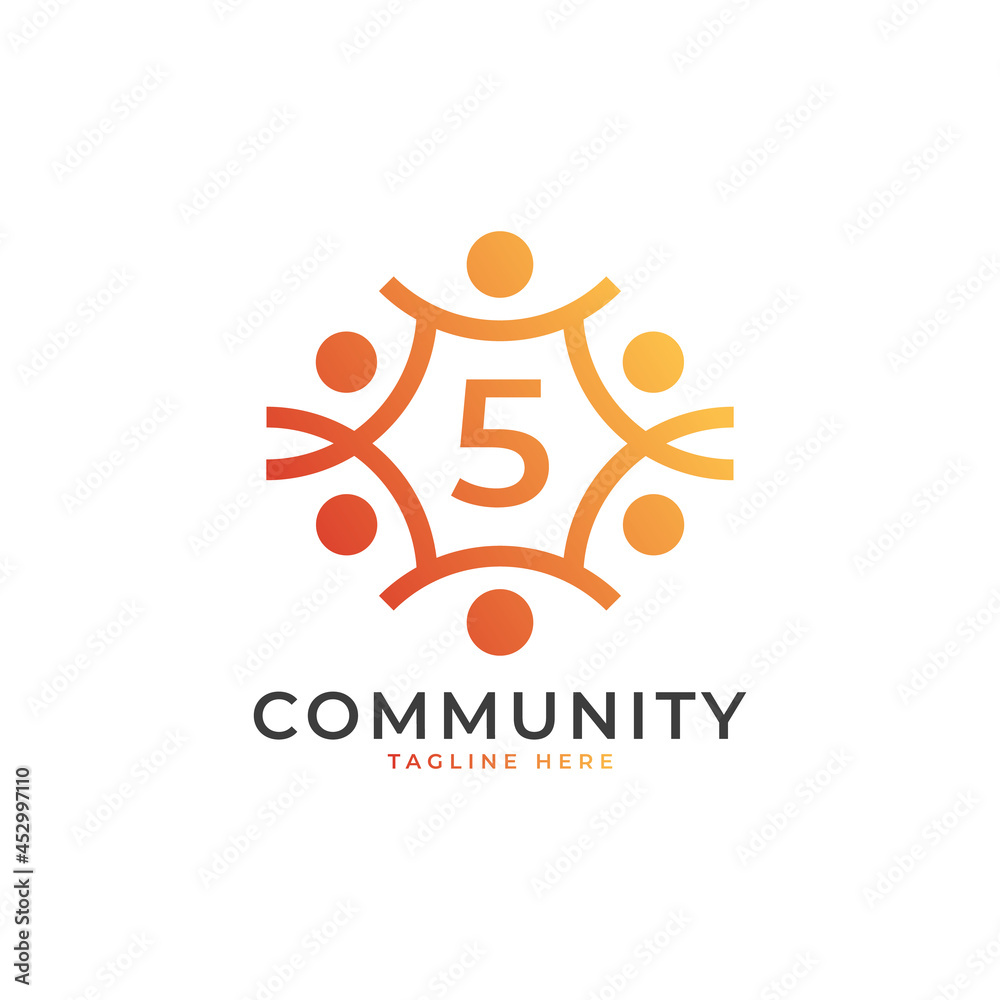 Community Number 5 Connecting People Logo. Colorful Geometric Shape. Flat Vector Logo Design Template Element. Community Number 5 Connecting People Logo. Colorful Geometric Shape. Flat Vector Logo Design Template Element.