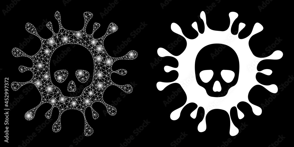Bright mesh vector death virus with glare effect. White mesh, glare spots on a black background with death virus icon. Mesh and lightspot elements are placed on different layers. Bright mesh vector death virus with glare effect. White mesh, glare spots on a black background with death virus icon. Mesh and lightspot elements are placed on different layers.