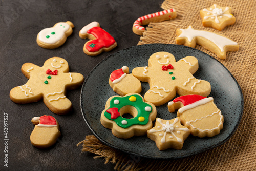 Various Christmas homemade gingerbread cookies.