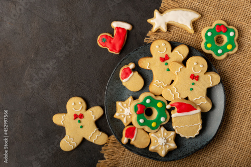 Various Christmas homemade gingerbread cookies.