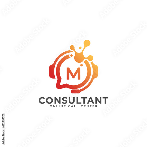 Consulting Logo Icon. Online Consultant Initial Letter M Logo Design Template