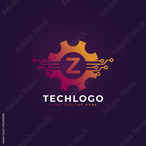 Technology Initial Letter Z Gear Logo Design Template Element.