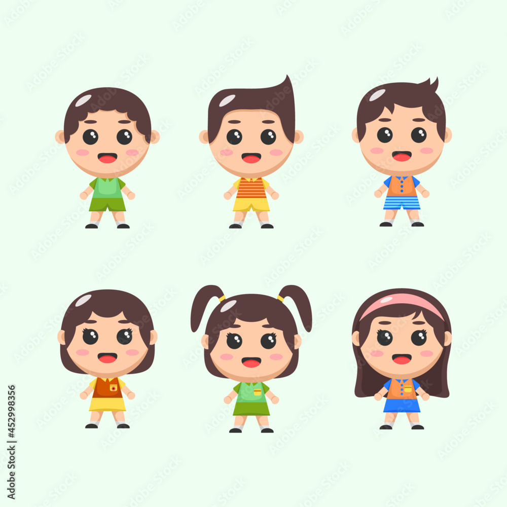 set of cute cartoon people character set of cute cartoon people character