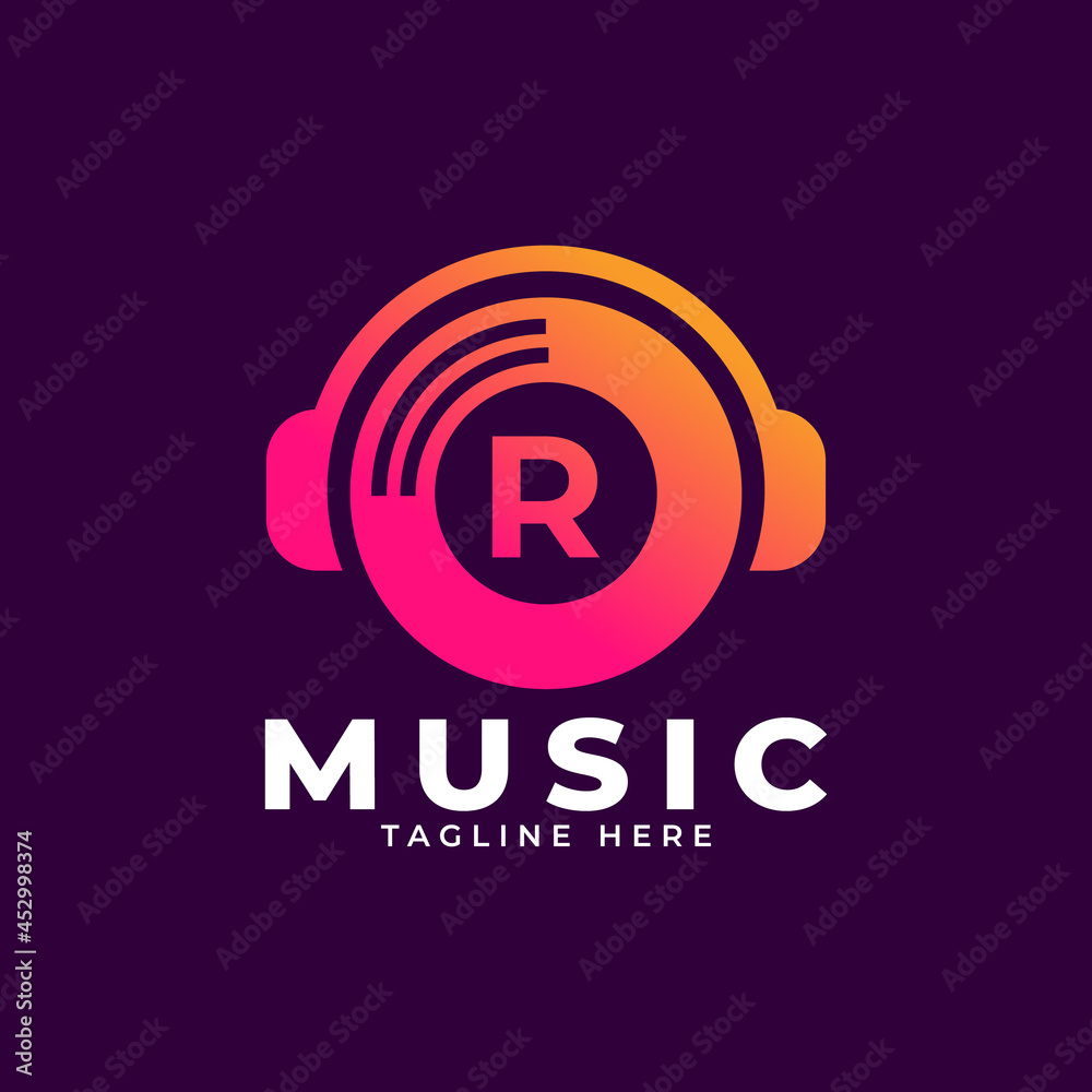 Fototapeta premium Music Logo Icon. Initial Letter R Music Logo Design Template Element.