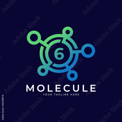 Medical Logo. Number 6 Molecule Logo Design Template Element.