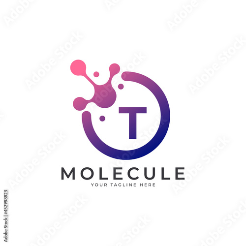 Medical Logo. Initial Letter T Molecule Logo Design Template Element.