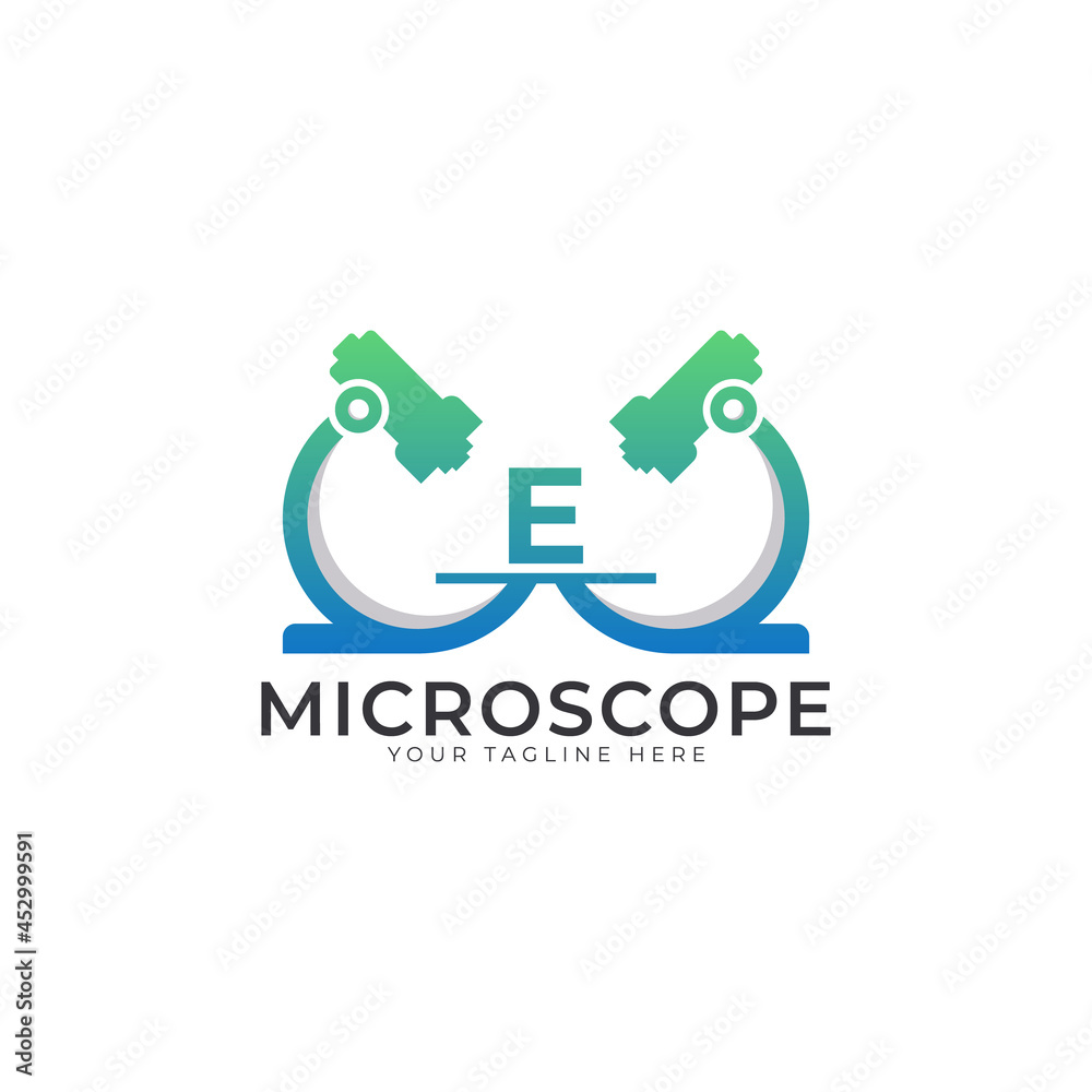 Laboratory Logo. Initial Letter E Microscope Logo Design Template Element. Laboratory Logo. Initial Letter E Microscope Logo Design Template Element.