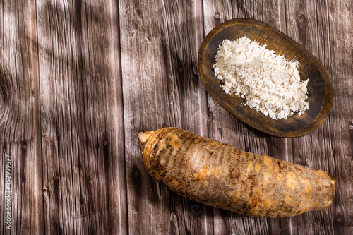 Organic taro flour in the bowl - Colocasia esculenta photo