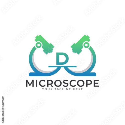 Laboratory Logo. Initial Letter D Microscope Logo Design Template Element.