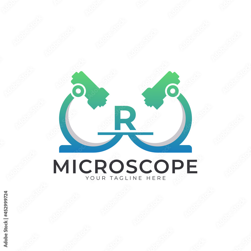 Laboratory Logo. Initial Letter R Microscope Logo Design Template Element. Laboratory Logo. Initial Letter R Microscope Logo Design Template Element.