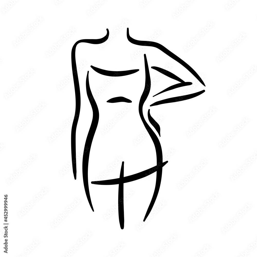 Female body silhouette line. Woman fashion art. Stock Vector