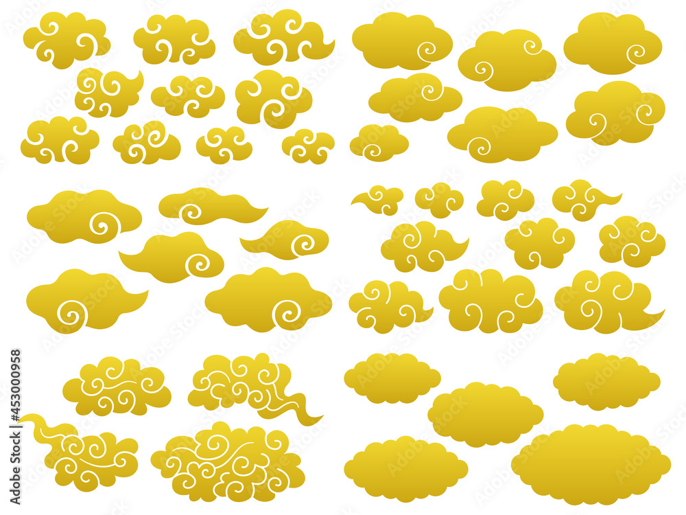 色々な形の和風の金の雲のイラストセット Stock Vector Adobe Stock