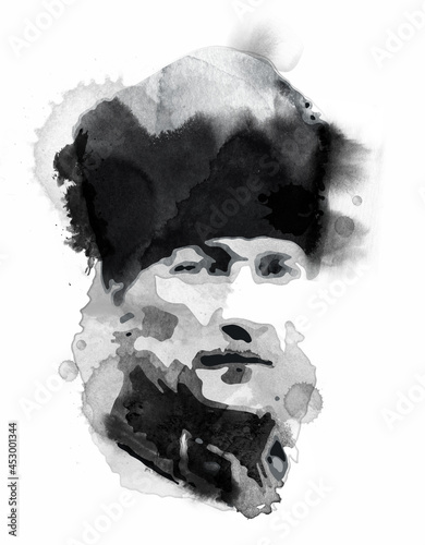 Watercolor paint portrait of Mustafa Kemal Ataturk photo