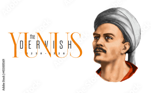 Digital illustration of Yunus the Dervish (1238-1328). Who was a 13th century Turkish folk poet and Sufi mysticism who greatly influenced Turkish culture.