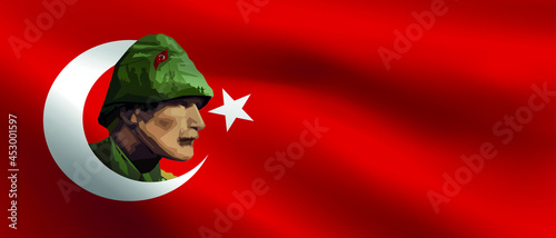 Soldier illustration on Turkish flag
