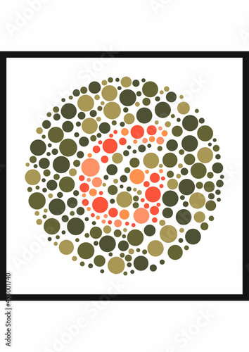 Vector graphic of Ishihara color test or Color blind test design. The Letter G cunningly hid inside an Ishihara inspired design. A color blindness test shaped color test plate with the Letter G.