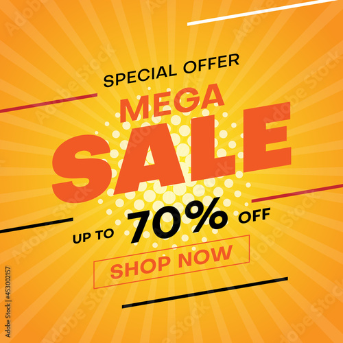 mega sale banner sepcial offer with orange background photo