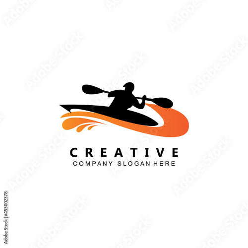 kayak boat paddle logo icon vector, retro concept
