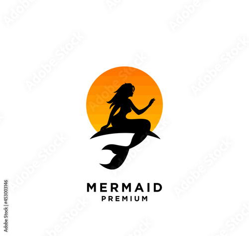 Mermaid with sunset logo icon design illustration
