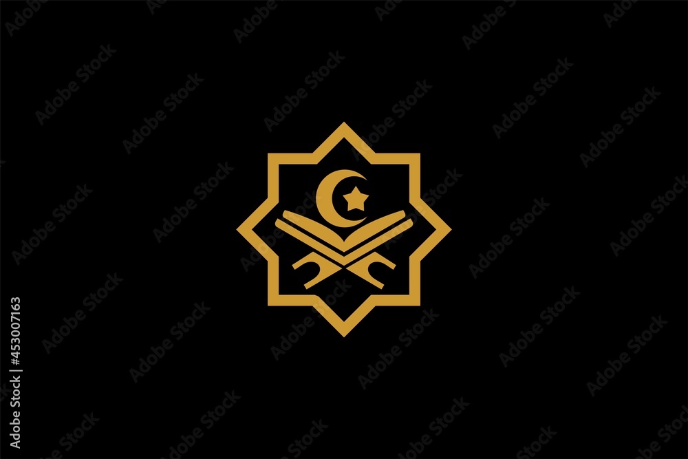 Quran logo design vector. Text of Islam illustration symbol. Arabic ornament vector icon. Quran logo design vector. Text of Islam illustration symbol. Arabic ornament vector icon.