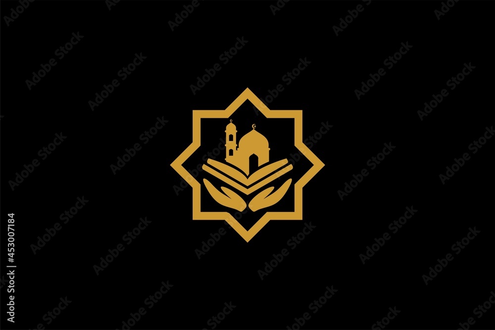 Quran logo design vector. Text of Islam illustration symbol. Arabic ornament vector icon. Quran logo design vector. Text of Islam illustration symbol. Arabic ornament vector icon.