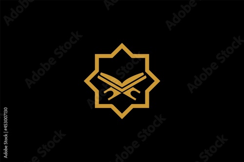 Quran logo design vector. Text of Islam illustration symbol. Arabic ornament vector icon.