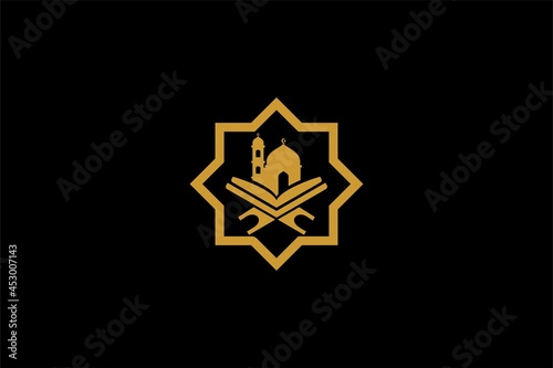 Quran logo design vector. Text of Islam illustration symbol. Arabic ornament vector icon.