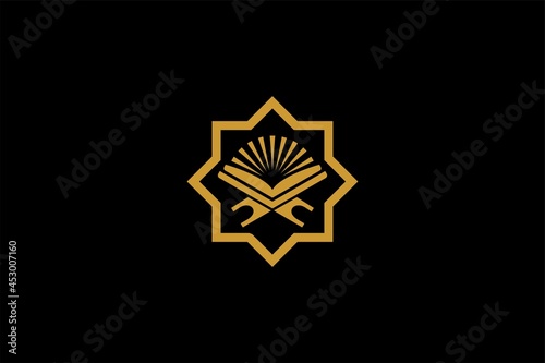 Quran logo design vector. Text of Islam illustration symbol. Arabic ornament vector icon.