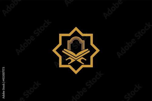 Quran logo design vector. Text of Islam illustration symbol. Arabic ornament vector icon.