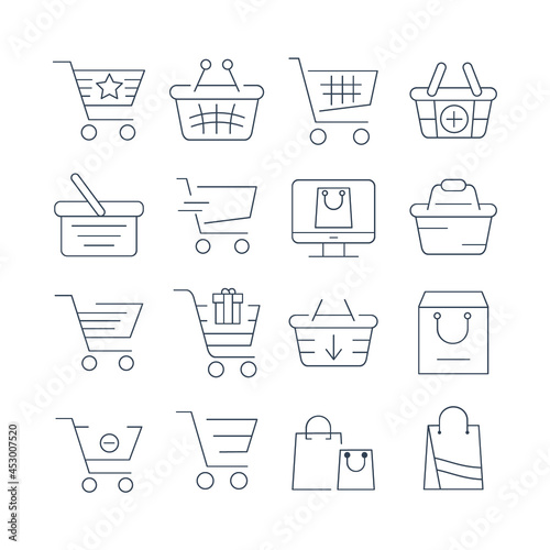 shopping baskets and carts icon set. shopping baskets and carts pack symbol vector elements for infographic web