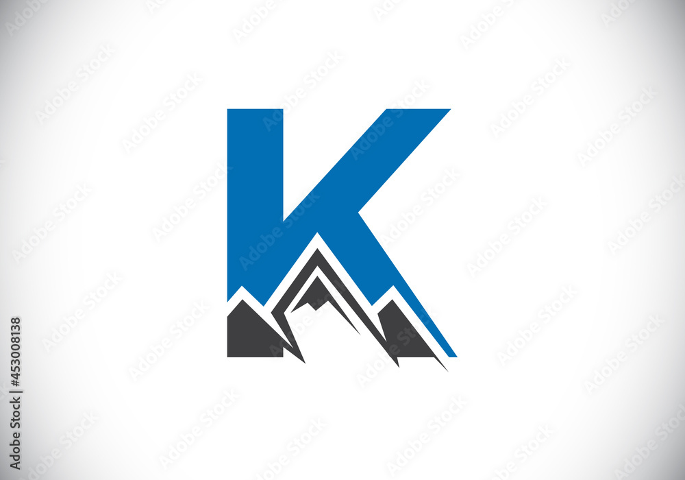 Initial K monogram alphabet with the mountain peak. Mountain Logo sign symbol. Font emblem. Modern vector logo for the business, and company identity Initial K monogram alphabet with the mountain peak. Mountain Logo sign symbol. Font emblem. Modern vector logo for the business, and company identity