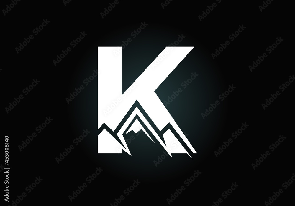 Initial K monogram alphabet with the mountain peak. Mountain Logo sign symbol. Font emblem. Modern vector logo for the business, and company identity Initial K monogram alphabet with the mountain peak. Mountain Logo sign symbol. Font emblem. Modern vector logo for the business, and company identity
