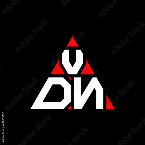VDN triangle letter logo design with triangle shape. VDN triangle logo design monogram. VDN triangle vector logo template with red color. VDN triangular logo Simple, Elegant, and Luxurious Logo. VDN 