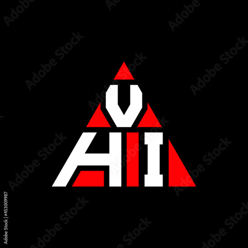 VHI triangle letter logo design with triangle shape. VHI triangle logo design monogram. VHI triangle vector logo template with red color. VHI triangular logo Simple, Elegant, and Luxurious Logo. VHI  photo