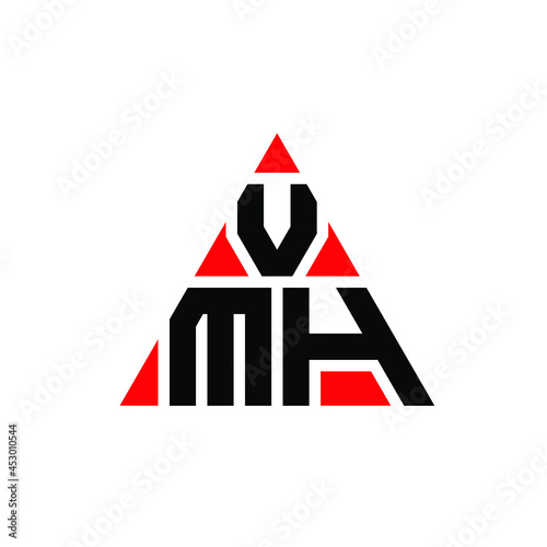 VMH triangle letter logo design with triangle shape. VMH triangle logo design monogram. VMH triangle vector logo template with red color. VMH triangular logo Simple, Elegant, and Luxurious Logo. VMH  photo